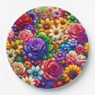 Assiettes En Carton Plaque de papier aux fleurs colorées