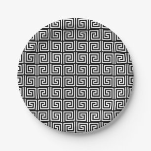 Assiettes En Carton Plaque de papier avec la touche grecque noire et b