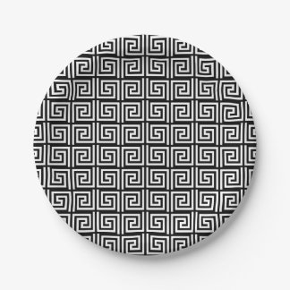Assiettes En Carton Plaque de papier avec la touche grecque noire et b