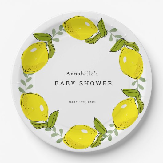 Assiettes En Carton Plaque de papier Baby shower blanc citron vert (Devant)