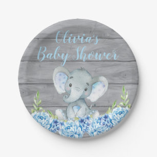 Assiettes En Carton Plaque de papier Baby shower bleu éléphant