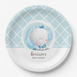 Assiettes En Carton Plaque de papier Baby shower bleu éléphant garçon