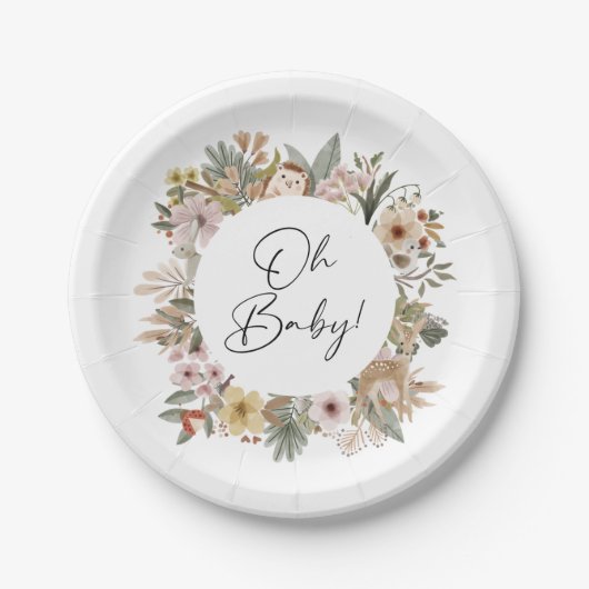 Assiettes En Carton Plaque de papier Baby shower Boho Woodland (Devant)