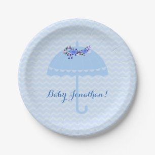 Assiettes En Carton Plaque de papier Baby shower de parapluie bleu Che