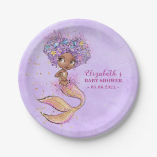 Assiettes En Carton Plaque de papier Baby shower de sirène afro-amér