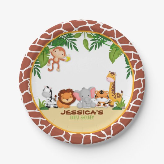 Assiettes En Carton Plaque de papier Baby shower Jungle (Devant)