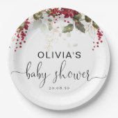 Assiettes En Carton Plaque de papier Baby shower rouge Noël Poinsettia (Devant)