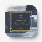 Assiettes En Carton Plaque de papier Bar Mitzvah | Aquarelle bleu Abst (Recto)