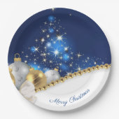 Assiettes En Carton Plaque de papier blanc bleu Noël (Devant)