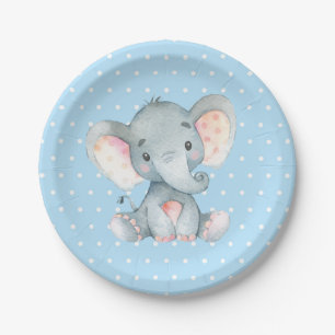 Assiettes En Carton Plaque de papier bleu Baby shower éléphant