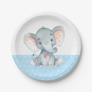Assiettes En Carton Plaque de papier bleu Baby shower éléphant