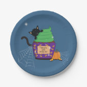 Assiettes En Carton Plaque de papier bleu Halloween Chat noir (Devant)