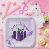 Assiettes En Carton Plaque de papier cadeau de Noël pourpre (Fête)