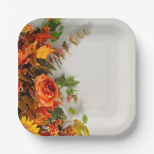 Assiettes En Carton Plaque de papier Carré de fleurs Thanksgiving