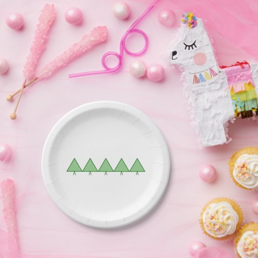 Assiettes En Carton Plaque de papier - Cinq arbres triangulaires verts (Fête)