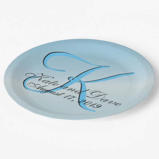 Assiettes En Carton Plaque de papier Cool Monogram Fab Aquamarine (Angle)