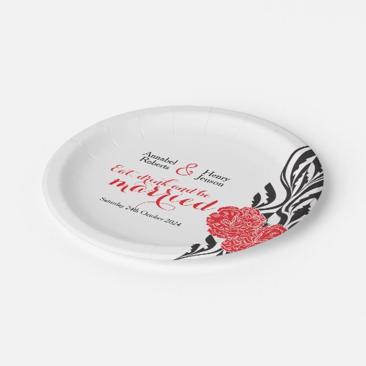 Assiettes En Carton Plaque de papier couché noir blanc rouge mariage (Angle)