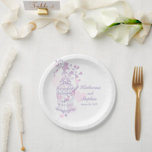 Assiettes En Carton Plaque de papier couché rose pour oiseaux mariages