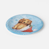 Assiettes En Carton Plaque de papier Dachshund à pois de Noël (Angle)