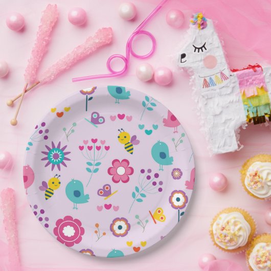Assiettes En Carton Plaque de papier d'animal à fleurs rétro (Fête)