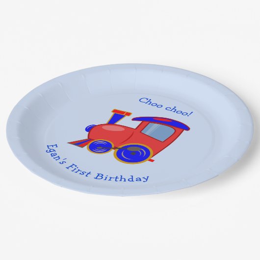 Assiettes En Carton Plaque de papier d'anniversaire de train bleu et r (Angle)