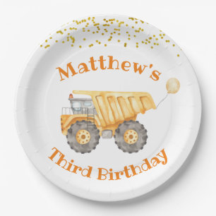 Assiettes En Carton Plaque de papier d'anniversaire du camion de const