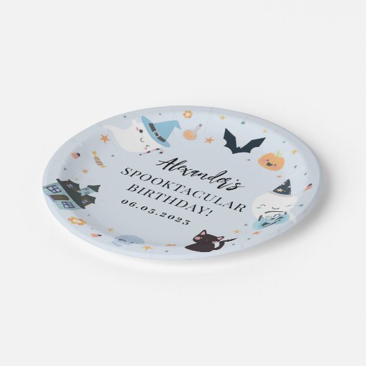 Assiettes En Carton Plaque de papier d'anniversaire Éffrayant bleu (Angle)