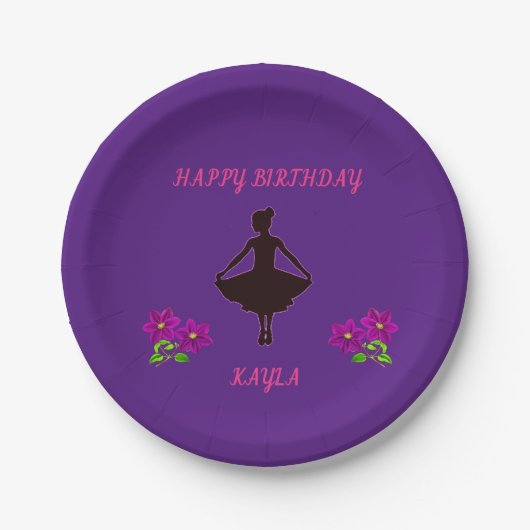 Assiettes En Carton Plaque de papier d'anniversaire violet Ballerina, (Devant)