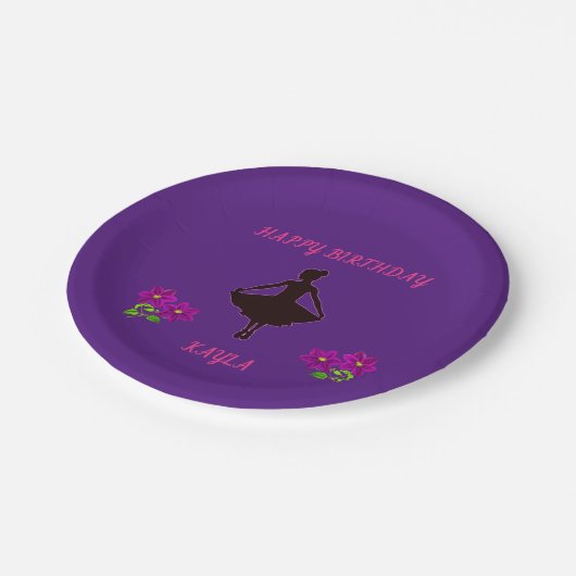Assiettes En Carton Plaque de papier d'anniversaire violet Ballerina, (Angle)