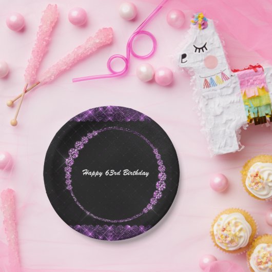 Assiettes En Carton Plaque de papier d'anniversaire violet et noir (Fête)
