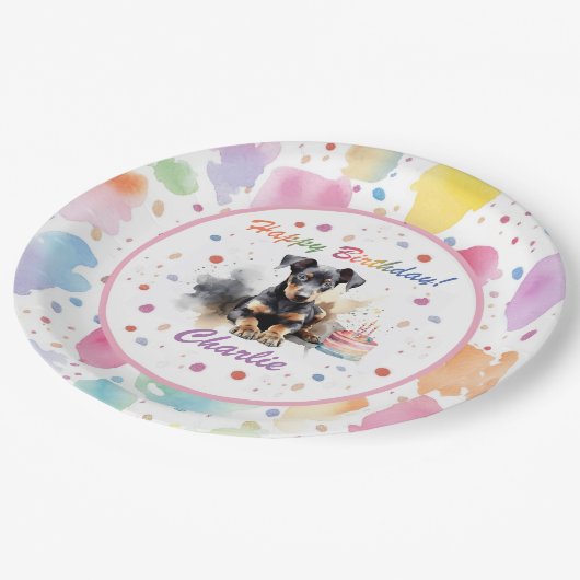 Assiettes En Carton Plaque de papier d'aquarelle Doberman Pinscher (Angle)
