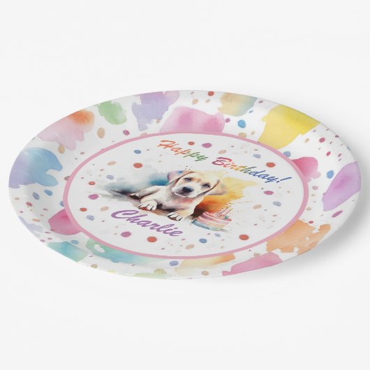 Assiettes En Carton Plaque de papier d'aquarelle Labrador Retriever (Angle)