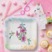 Assiettes En Carton Plaque de papier d'aquarelle pour trois colibris (Fête)