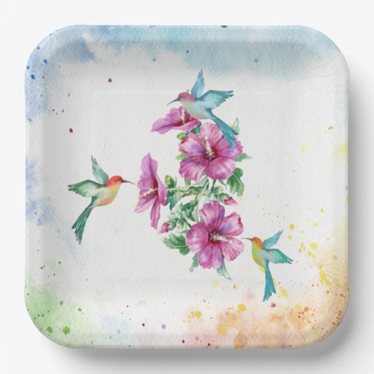 Assiettes En Carton Plaque de papier d'aquarelle pour trois colibris (Recto)