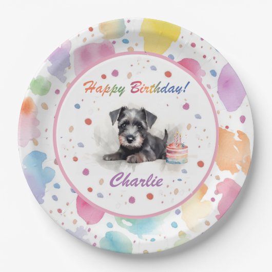 Assiettes En Carton Plaque de papier d'aquarelle Schnauzer miniature (Devant)