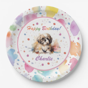Assiettes En Carton Plaque de papier d'aquarelle Shih Tzu