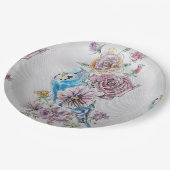 Assiettes En Carton Plaque de papier d'art Blue Budgie & Roses (Angle)