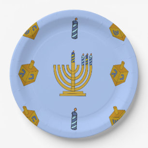 Assiettes En Carton Plaque de papier de 9 po ronde de Chanoukah
