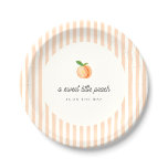 Assiettes En Carton Plaque de papier de Baby shower de petite chair do<br><div class="desc">Cute "sweet little peach" plateaux de papier baby shower à thème,  avec un pastel arrière - plan rayé pêche et un script vintage.</div>