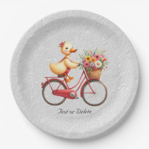 Assiettes En Carton Plaque de papier de canard à bicyclette florale