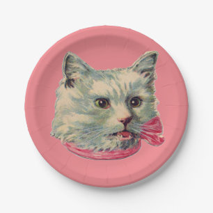 Assiettes En Carton Plaque de papier de chat rose Vintage foncé