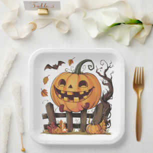 Assiettes En Carton Plaque de papier de citrouille festive d'Halloween