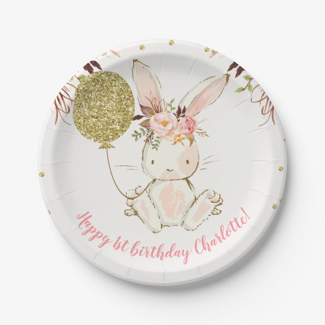 Assiettes En Carton Plaque de papier de fête d'anniversaire de Bunny F (Devant)