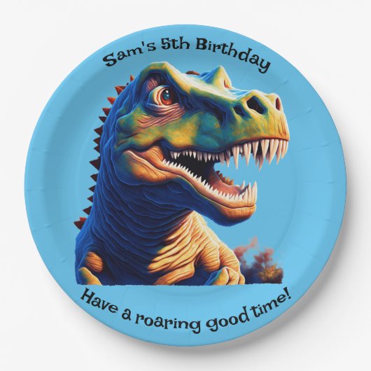 Assiettes En Carton Plaque de papier de fête d'anniversaire. Dinosaure (Devant)