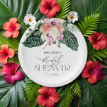 Assiettes En Carton Plaque de papier de Fête des mariées de Monstera T<br><div class="desc">Plaque de papier Fête des mariées Monstera Tropical. Éléments correspondants disponibles. Voir la collection complète ici : https://www.zazzle.com/collections/watercolor_tropical_flowers_and_leaves-119671500108864210</div>