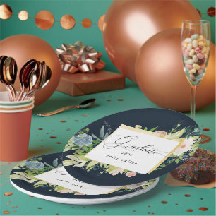 Assiettes En Carton Plaque de papier de finition florale bleu nuit