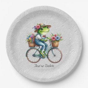 Assiettes En Carton Plaque de papier de grenouille à bicyclette floral