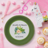 Assiettes En Carton Plaque de papier de mariage personnalisé vert et b (Fête)
