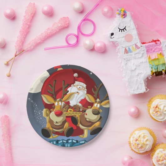 Assiettes En Carton Plaque de papier de Noël père Noël & Reindeer (Fête)