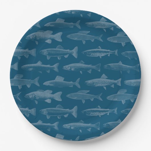 Assiettes En Carton Plaque de papier de poisson bleu (Devant)